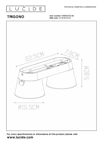 Lucide TRIGONO - Plafondspot - 2xGU10 - Zwart - technisch